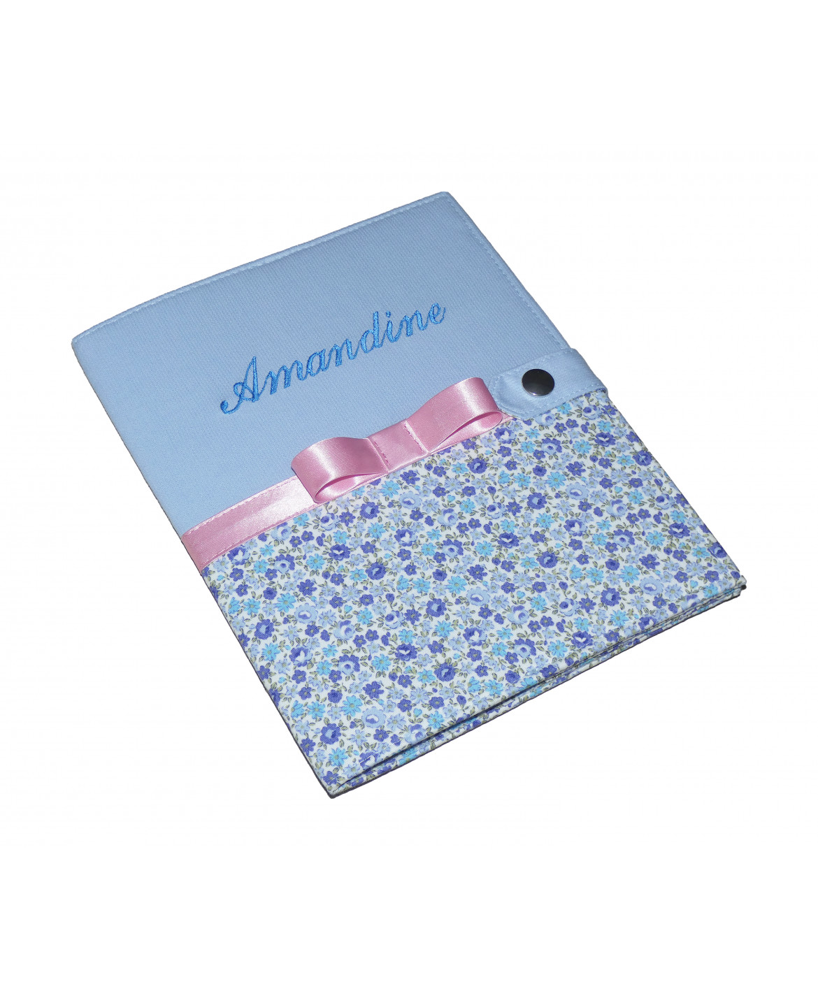 Protège carnet de santé rigide personnalisé - Fleurs bleues - Cadeau de naissance fille personnalisé Protège carnet de santé rigide personnalisé - Fleurs bleues - Cadeau de naissance fille personnalisé