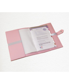 Protège carnet de santé rigide personnalisé rose - couronne - ruban gris - fille
