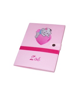 Protège carnet de santé rigide personnalisé - rose - bébé éléphant - Cadeau de naissance