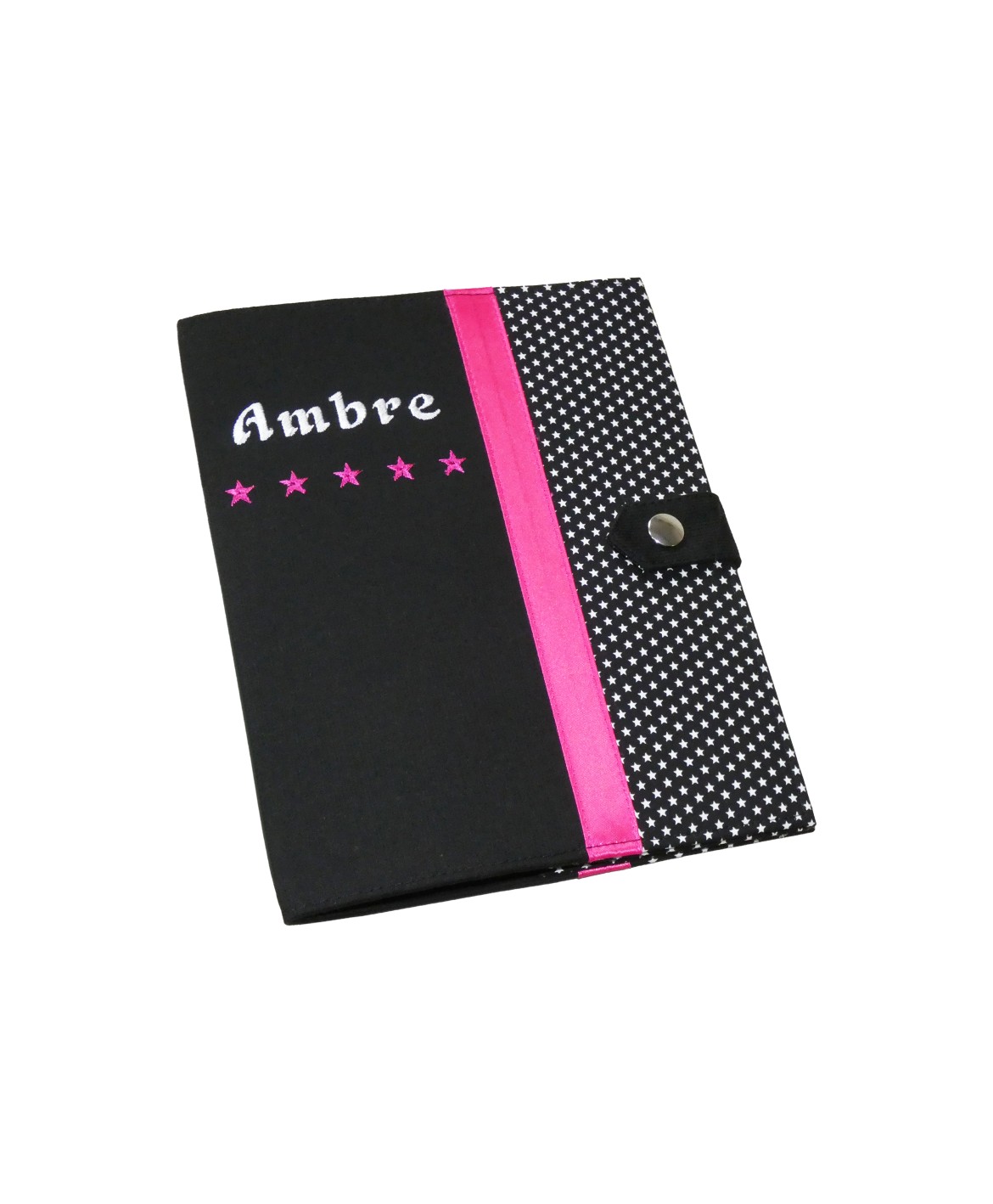 Protège carnet de santé rigide personnalisé - Cadeau de naissance fille personnalisé - noir ruban rose