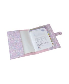 Protège carnet de santé rigide personnalisé - Cadeau de naissance fille personnalisé - liberty rose et dentelle