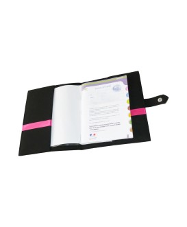 Protège carnet de santé rigide personnalisé noir - couronne - ruban fuchsia - fille