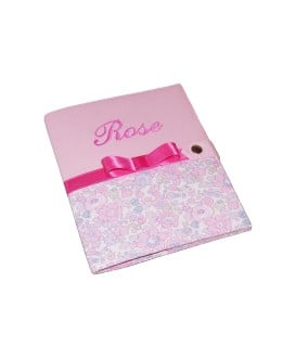 Protège carnet de santé rigide  personnalisé rose et liberty - Cadeau de naissance personnalisé