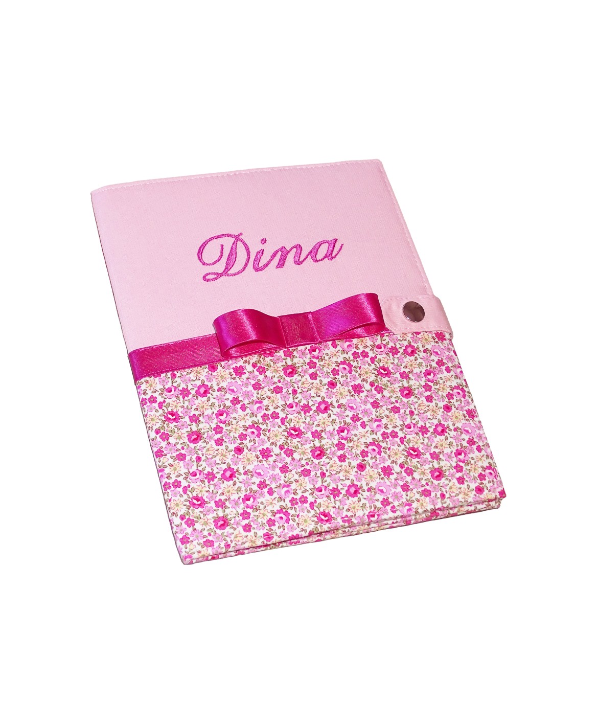 Protège carnet de santé rigide personnalisé - fleurs roses - Cadeau de naissance fille personnalisé