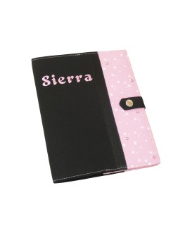 Protège carnet de santé rigide personnalisé - Cadeau de naissance personnalisée - noir et rose