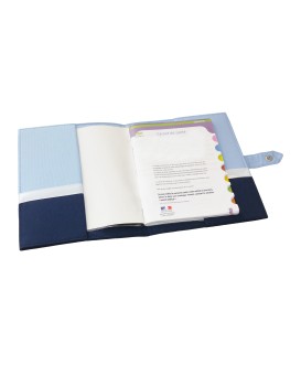 Protège carnet de santé garçon rigide personnalisé - petit train - bleu