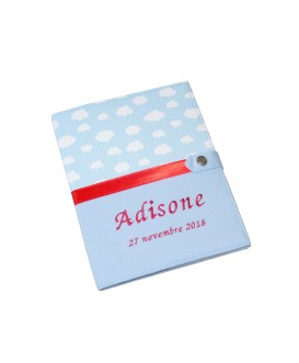 Protège carnet de santé rigide personnalisé bleu - nuages