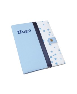Protège carnet de santé rigide personnalisé - bleu ciel - étoiles - Cadeau de naissance garçon personnalisé