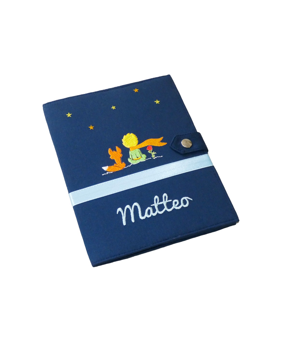 Protège carnet de santé rigide personnalisé - Petit prince - couleur bleu marine - Cadeau de naissance garçon