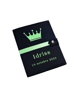 Protège carnet de santé rigide personnalisé - couronne garçon - cadeau de naissance garçon