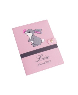Protège carnet de santé rigide personnalisé - lapin panpan - Cadeau de naissance fille personnalisé