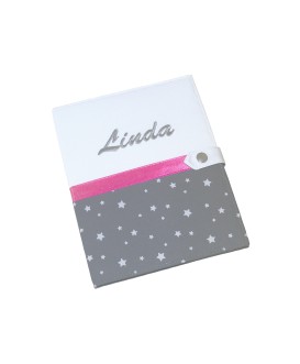 Protège carnet de santé rigide personnalisé - Motif étoile - gris et blanc