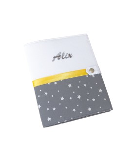 Protège carnet de santé rigide personnalisé - Motif étoile - gris et blanc