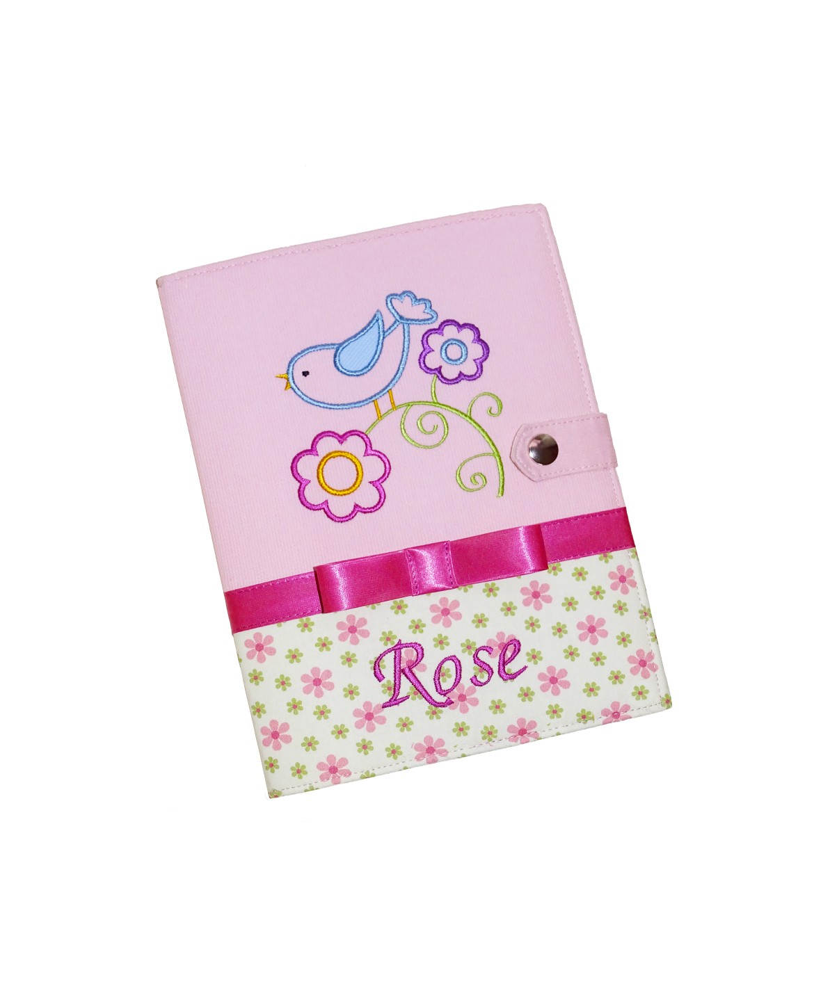 Protège carnet de santé personnalisé "spring bird" rigide - Cadeau de naissance fille personnalisé - rose