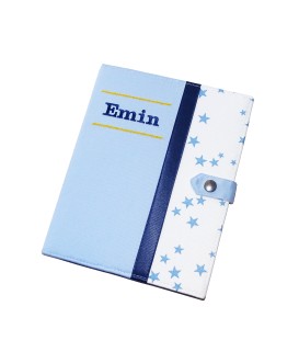 Protège carnet de santé rigide personnalisé - étoiles - bleu - Cadeau de naissance garçon personnalisé - bleu