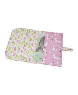 Pochette de rangement pour carnet de santé - lama rose