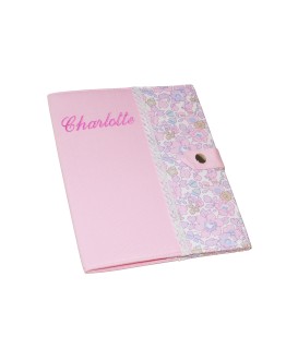 Protège carnet de santé rigide personnalisé - Cadeau de naissance fille personnalisé - liberty rose et dentelle