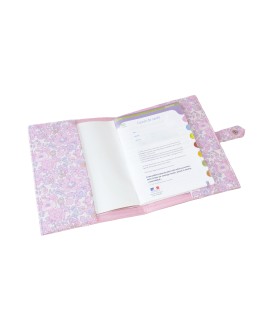Protège carnet de santé rigide personnalisé - Cadeau de naissance fille personnalisé - liberty rose et dentelle