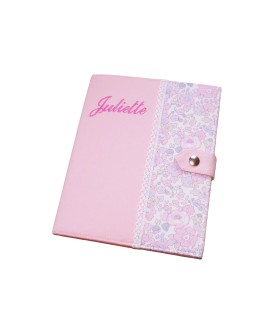 Protège carnet de santé rigide personnalisé - Cadeau de naissance fille personnalisé - liberty rose et dentelle