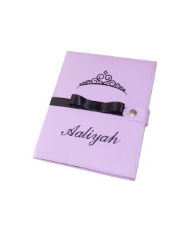 Protège carnet de santé rigide personnalisé - couronne - ruban satin - fille