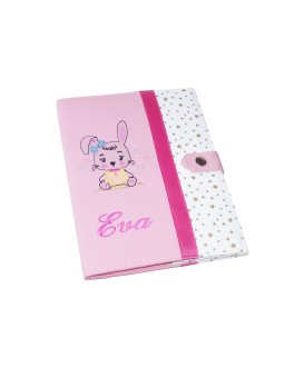 Protège carnet de santé rigide personnalisé - fille - lapin - étoiles dorées