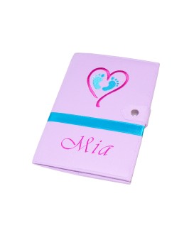 Protège carnet de santé rigide personnalisé - modèle baby feet parme - fille