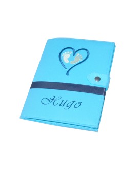 Protège carnet de santé garçon personnalisé rigide - baby feet - bleu turquoise- turquoise - cadeau de naissance personnalisé