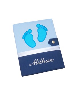 Protège carnet de santé garçon  rigide personnalisé - baby feet - Cadeau de naissance garçon personnalisé