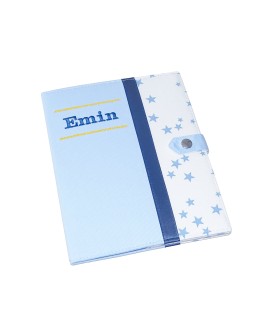 Protège carnet de santé rigide personnalisé - bleu ciel - étoiles - Cadeau de naissance garçon personnalisé