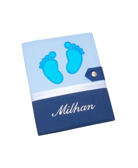 Protège carnet de santé garçon  rigide personnalisé - baby feet - Cadeau de naissance garçon personnalisé