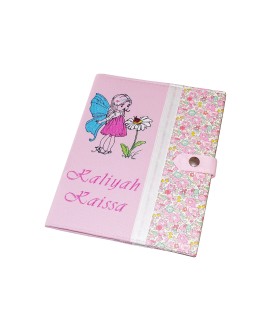 Protège carnet de santé rigide personnalisé - fée des fleurs - Cadeau de naissance fille personnalisé - liberty rose