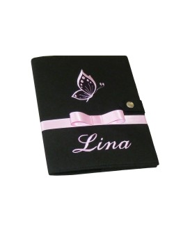 Protège carnet de santé rigide personnalisé - papillon - Cadeau de naissance fille personnalisé