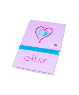 Protège carnet de santé rigide personnalisé - modèle baby feet parme - fille