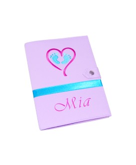 Protège carnet de santé rigide personnalisé - modèle baby feet parme - fille