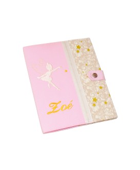 Protège carnet de santé rigide personnalisé  - fée - étoiles dorées