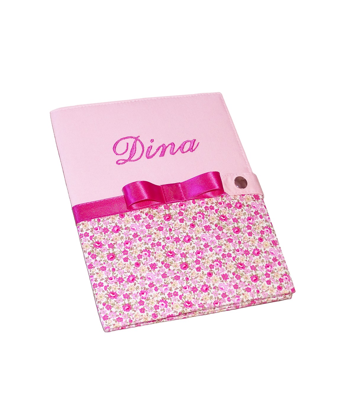 Protège carnet de santé rigide personnalisé - fleurs roses - Cadeau de naissance fille personnalisé