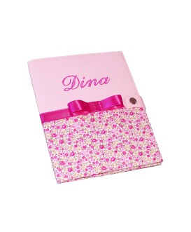 Protège carnet de santé rigide personnalisé - fleurs roses - Cadeau de naissance fille personnalisé