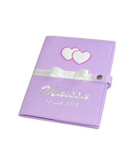 Protège carnet de santé fille rigide personnalisé - motif coeur - Cadeau de naissance personnalisé