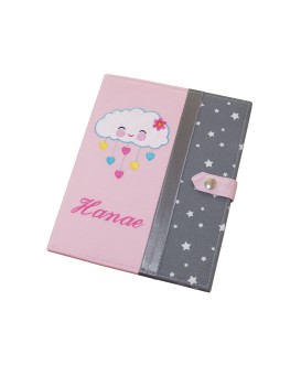 Protège carnet de santé fille rigide personnalisé - Cadeau de naissance personnalisé - nuage