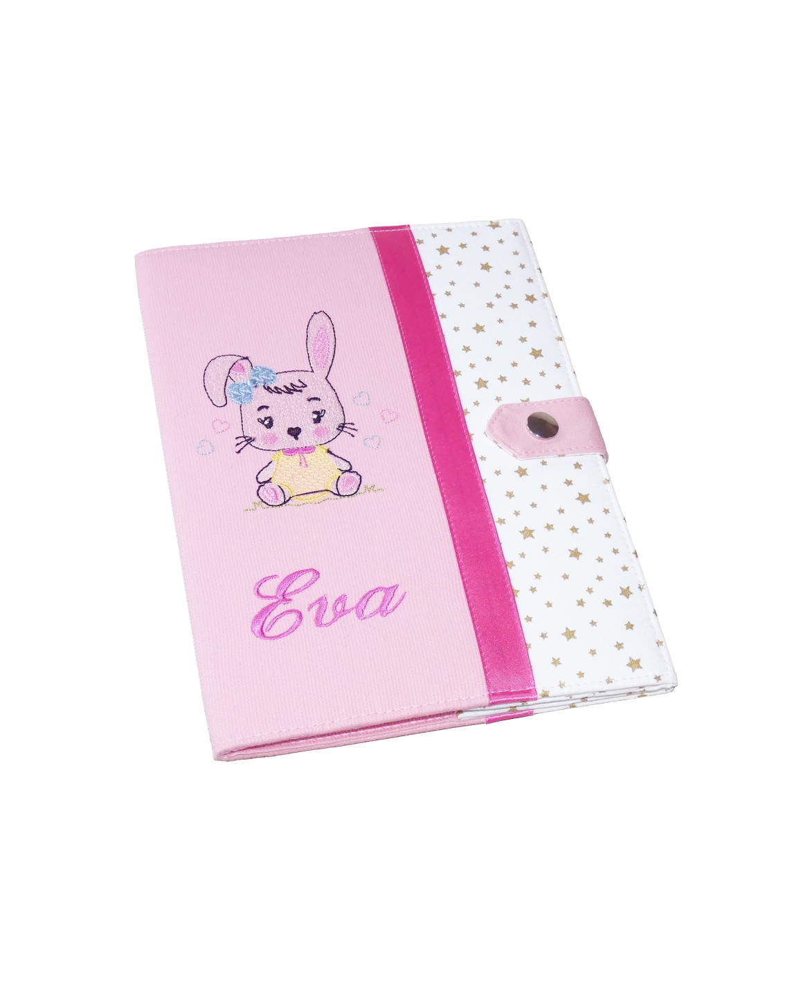 Protège carnet de santé rigide personnalisé - fille - lapin - étoiles dorées