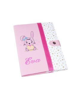 Protège carnet de santé rigide personnalisé  - fille - lapin - étoiles dorées