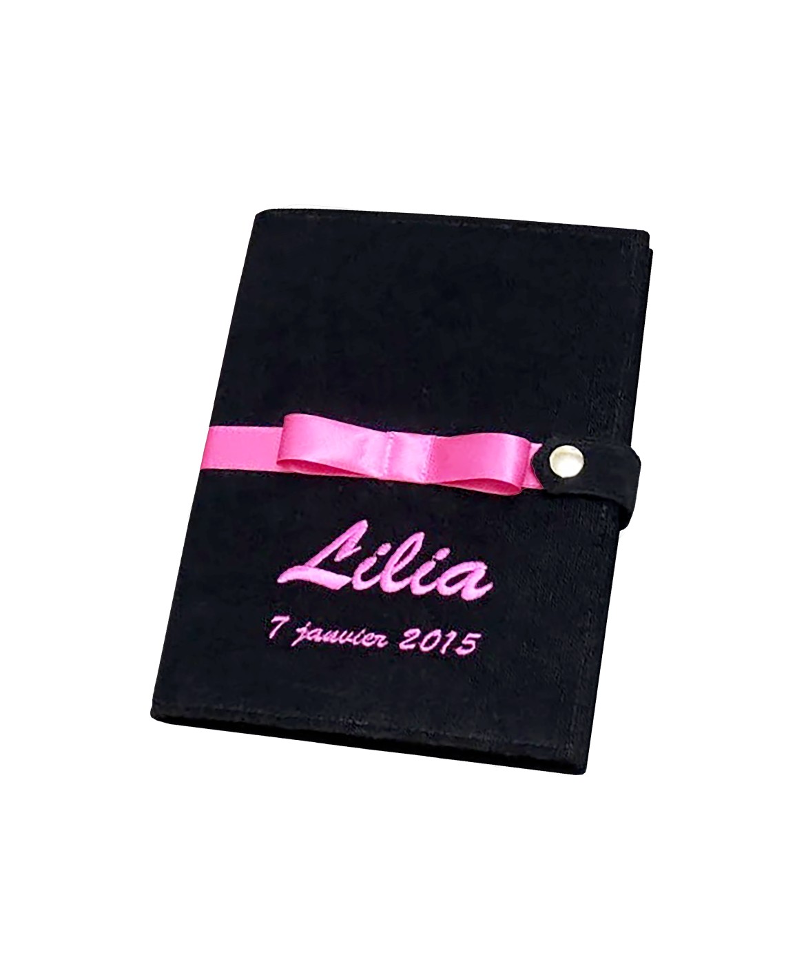 Protège carnet de santé rigide personnalisé - Cadeau de naissance fille personnalisé - noir et rose
