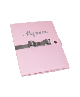Protège carnet de santé personnalisé rigide rose uni - Cadeau de naissance fille personnalisé