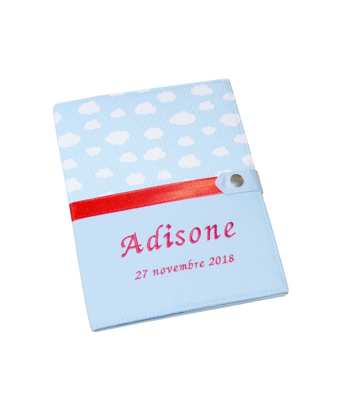 Protège carnet de santé rigide personnalisé bleu - nuages