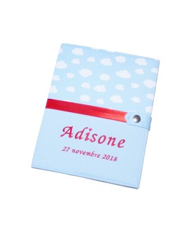 Protège carnet de santé rigide personnalisé bleu - nuages