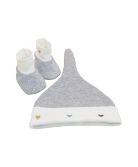 Ensemble bonnet et chaussons bébé naissance - gris - coeur