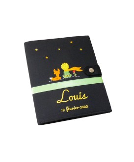 Protège carnet de santé rigide personnalisé - Petit prince - couleur noir - Cadeau de naissance garçon
