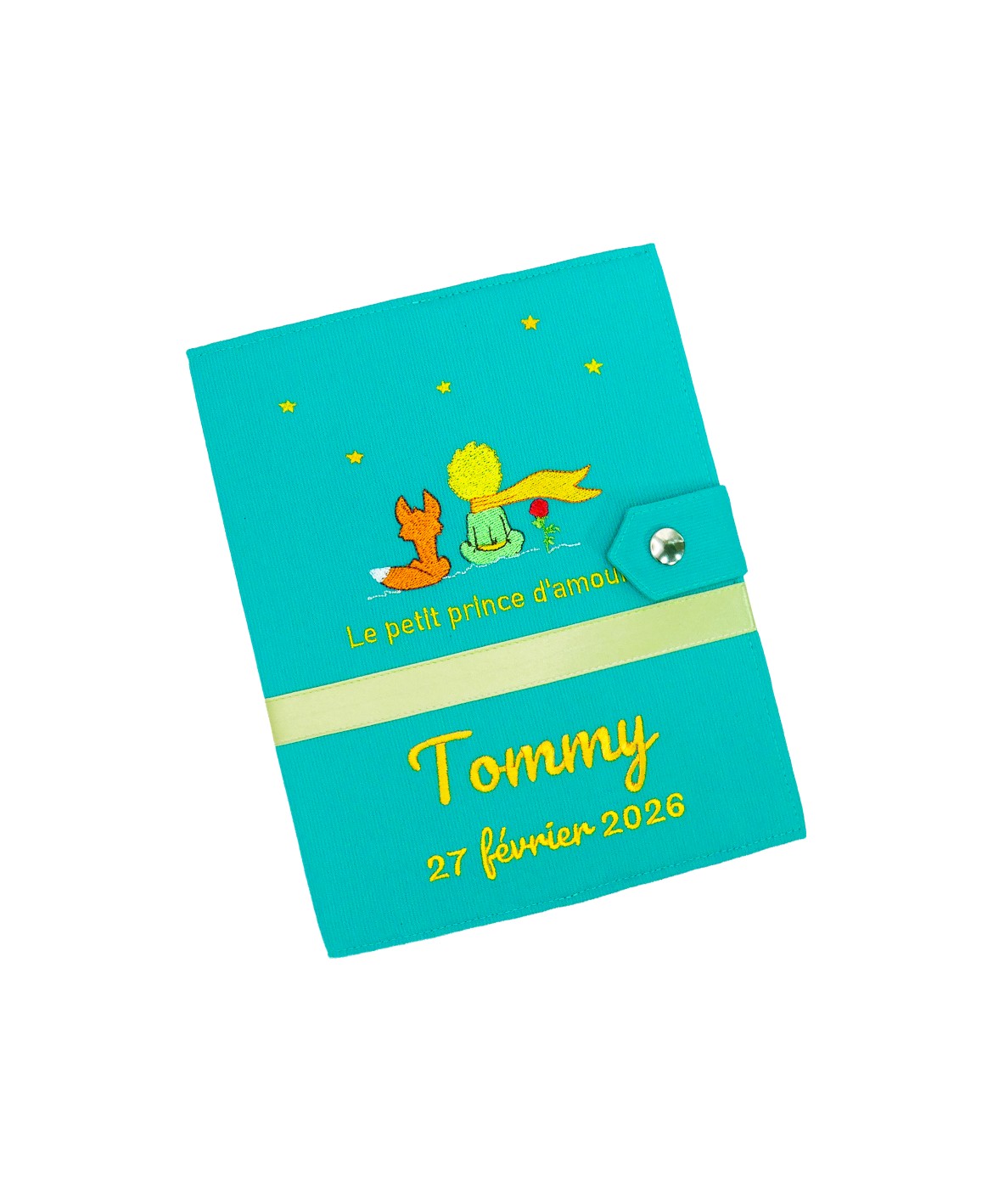 Protège carnet de santé rigide personnalisé - Petit prince - couleur vert - Cadeau de naissance garçon