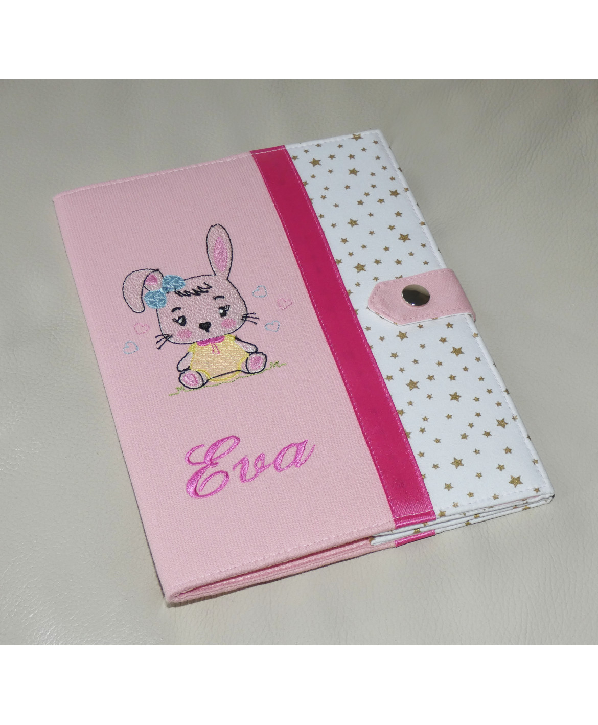 lapin - étoiles dorées - Protège carnet de santé rigide personnalisé ...